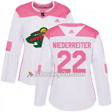 Dame NHL Minnesota Wild Trøje Nino Niederreiter 22 Adidas 2017-2018 Hvid Lyserød Fashion Authentic